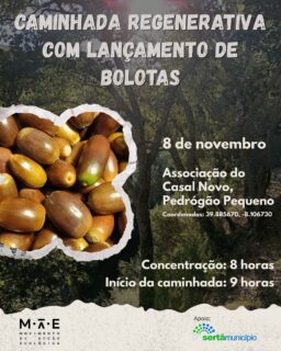 No dia 8 de novembro, estaremos a colaborar com a Associação do Casal Novo (Pedrógão Pequeno) numa caminhada micológica que contará com especialistas do MAE. 🍄

📅 Data: 𝟖 𝐝𝐞 𝐧𝐨𝐯𝐞𝐦𝐛𝐫𝐨
🕗 Concentração: 𝟖𝐡𝟎𝟎
🥾 Início da caminhada: 𝟗𝐡𝟎𝟎
📍 Local: 𝐀𝐬𝐬𝐨𝐜𝐢𝐚çã𝐨 𝐝𝐨 𝐂𝐚𝐬𝐚𝐥 𝐍𝐨𝐯𝐨, 𝐏𝐞𝐝𝐫ó𝐠ã𝐨 𝐏𝐞𝐪𝐮𝐞𝐧𝐨, 𝐒𝐞𝐫𝐭ã
(39.885670, -8.106730 |  https://maps.app.goo.gl/1ogDB2WT5tfms5nf8)
Preço: 𝐬ó𝐜𝐢𝐨𝐬 𝟏𝟎 | 𝐧ã𝐨 𝐬ó𝐜𝐢𝐨𝐬 𝟏𝟐
𝐀𝐥𝐦𝐨ç𝐨 à𝐬 𝟏𝟑𝐡
𝐈𝐧𝐬𝐜𝐫𝐢çã𝐨 𝐚𝐭é 𝟔 𝐝𝐞 𝐧𝐨𝐯𝐞𝐦𝐛𝐫𝐨

Simultaneamente, iremos proceder ao lançamento de bolotas de sobreiros e carvalhos, previamente recolhidas, num ato de esperança por uma floresta com futuro! 🌱
A floresta autóctone e os nossos quercus têm um papel importante na promoção da resiliência da floresta contra incêndios e na promoção da biodiversidade local. 
Ajudam ainda na manutenção do equilíbrio dos ecossistemas, na regulação e melhoria do clima, bem como no sequestro de carbono da atmosfera. 🌳
Traz uma fisga, se tiveres.

#MAE #MovimentoDeAcçãoEcológica #cogumelos #quercus #natureza #florestaautóctone